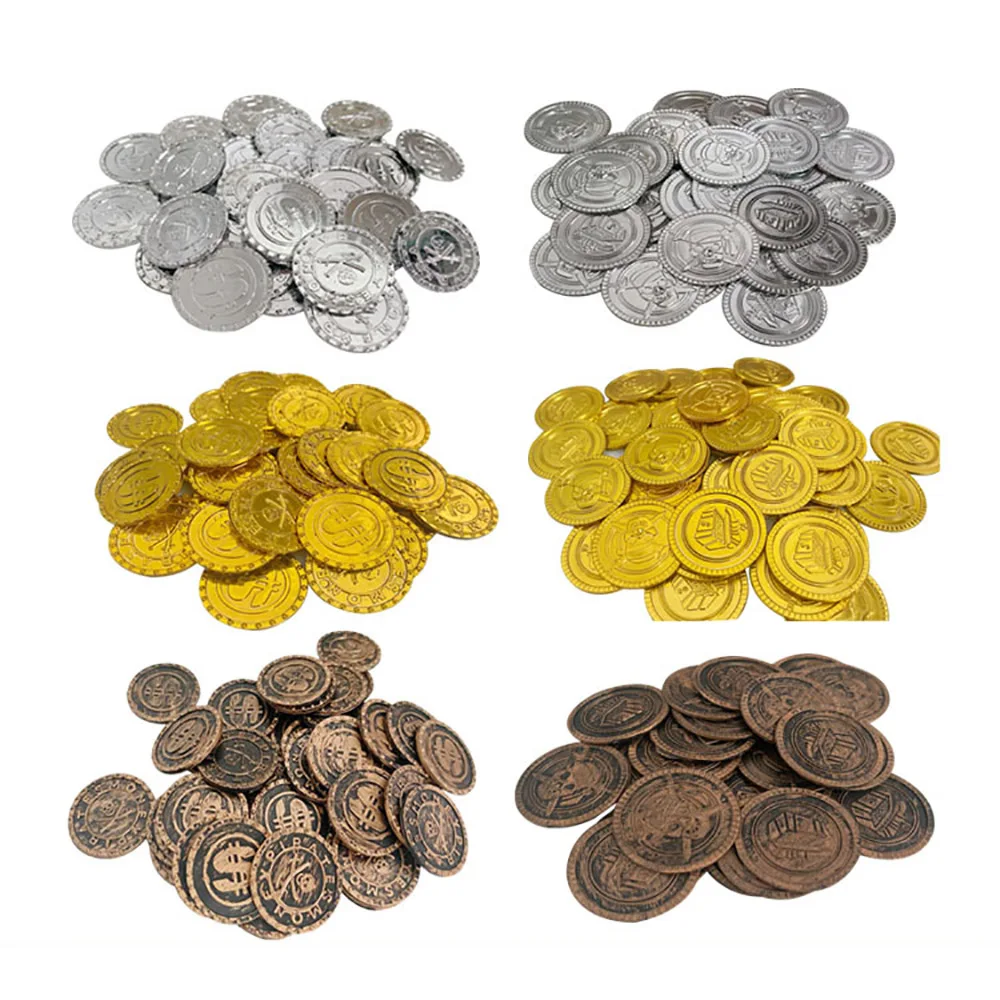 Arcade Game Coin - عملة قرصان بلاستيكية ذهبية وفضية للأطفال